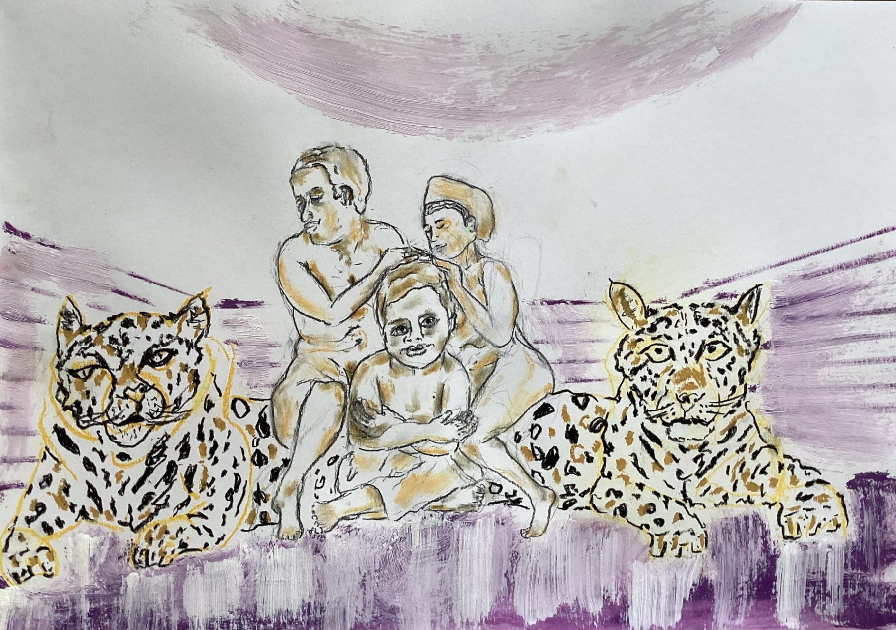 Cancer Paintings. Protection: "Boy Protected by 2 Women", 2025