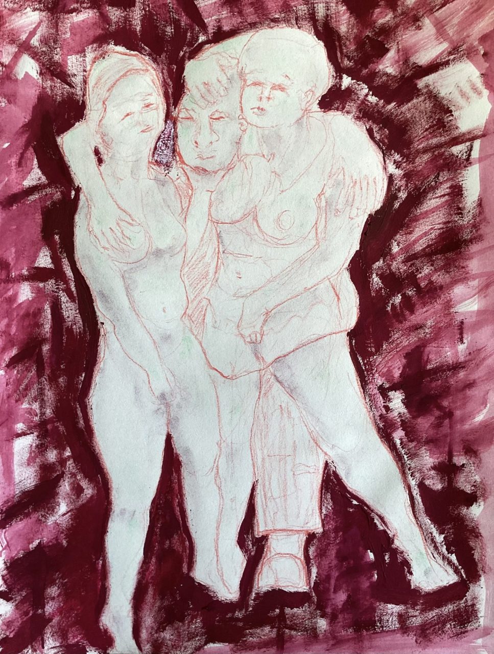 Cancer Paintings. Protection: "Man Protected by 2 Women"